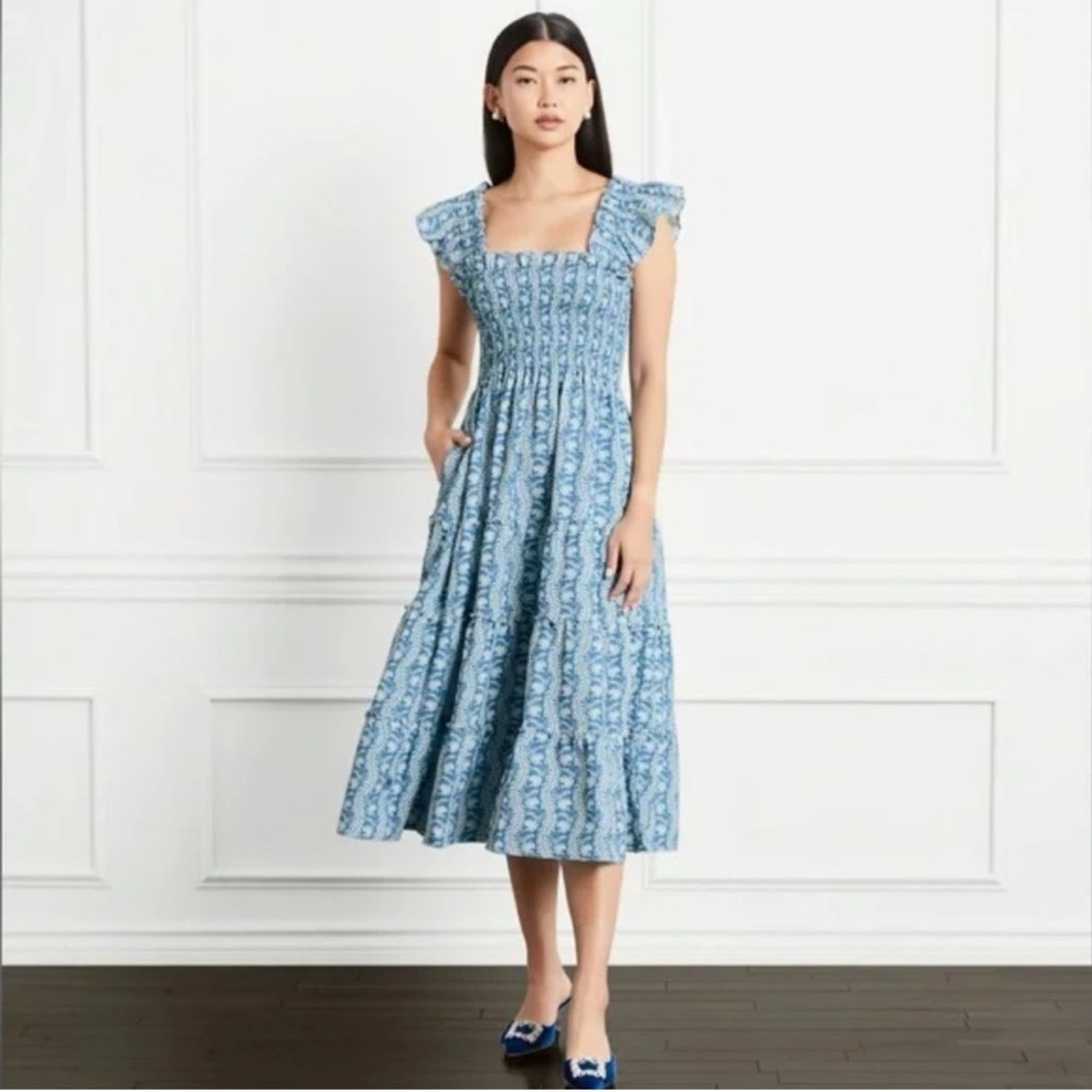 Women's Hill House The Ellie Nap Dress Trailing Vine Blue Crepe Size Small
